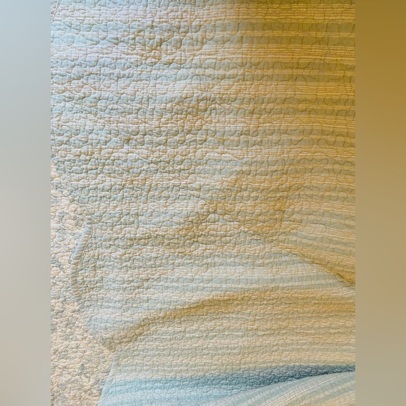 Aqua quilt 100% cotton, true light color. King-Queen Size. EC. Floral & Striped - Picture 10 of 16